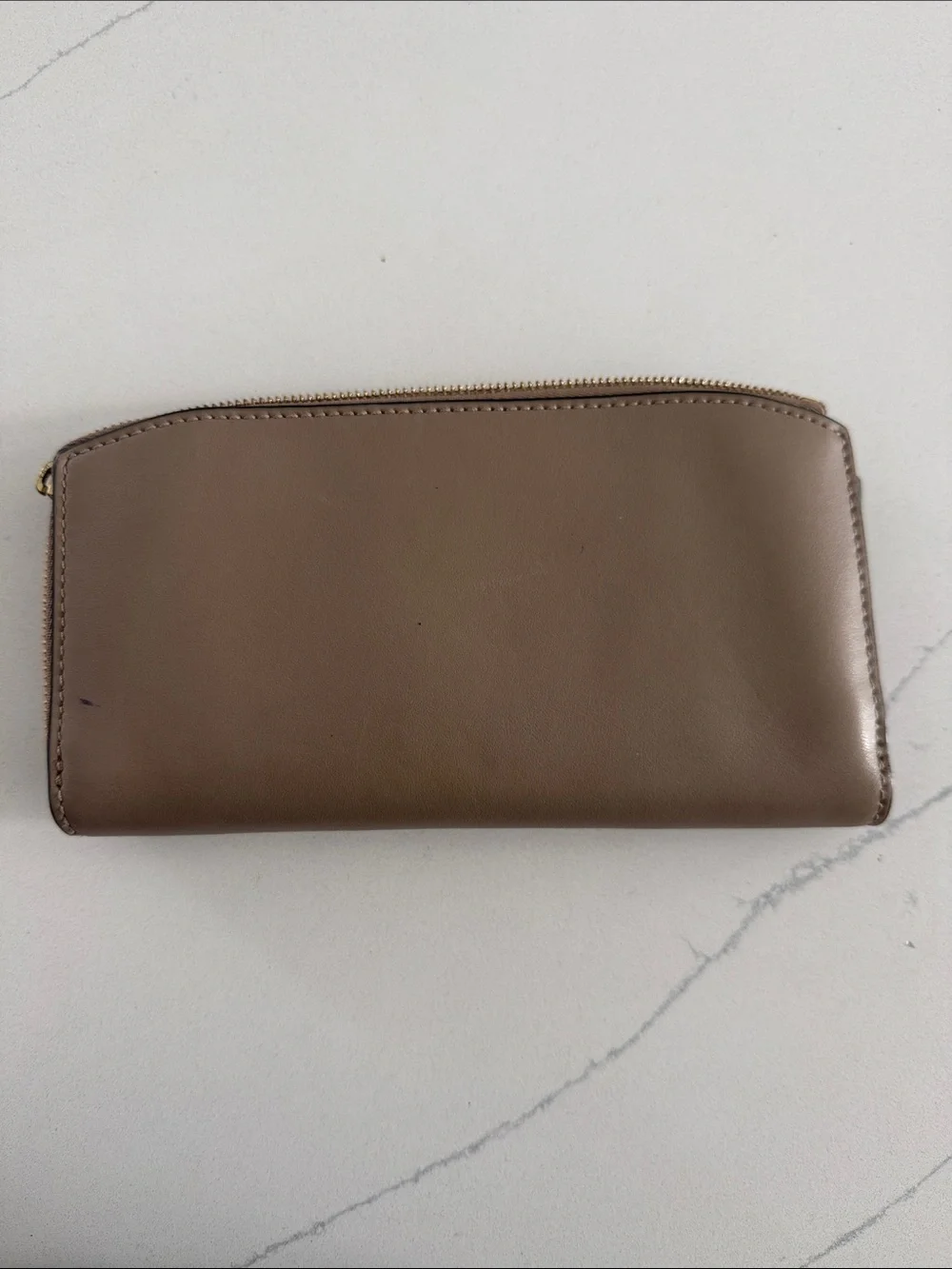 Burberry Taupe Leather Zip Continental Wallet with Gold Plaque